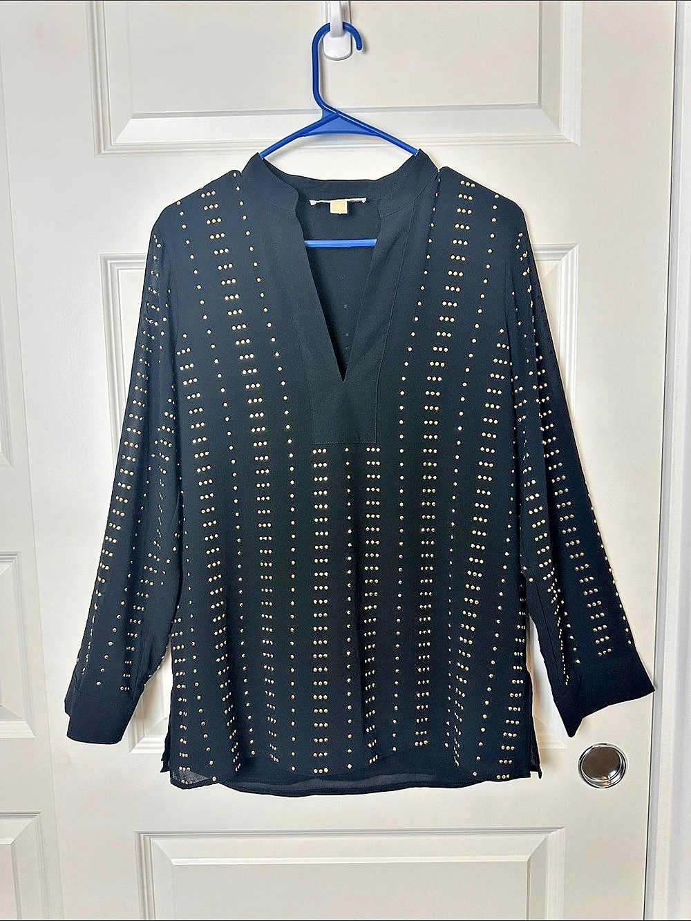 Michael Kors Studded Long Sleeve Blouse in Black Size Medium